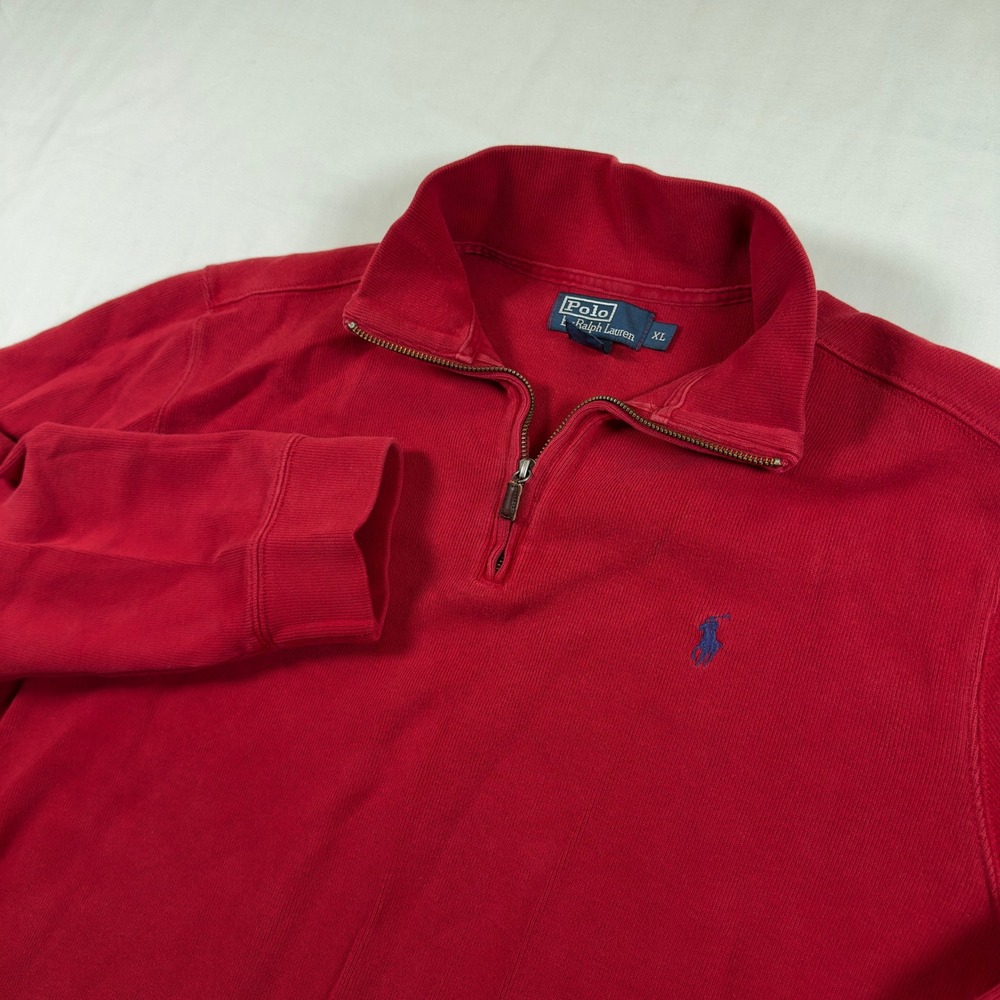 Polo Ralph Lauren Sweater Mens XL Red Pullover 1/4 Zip Fleece Casual Ribbed